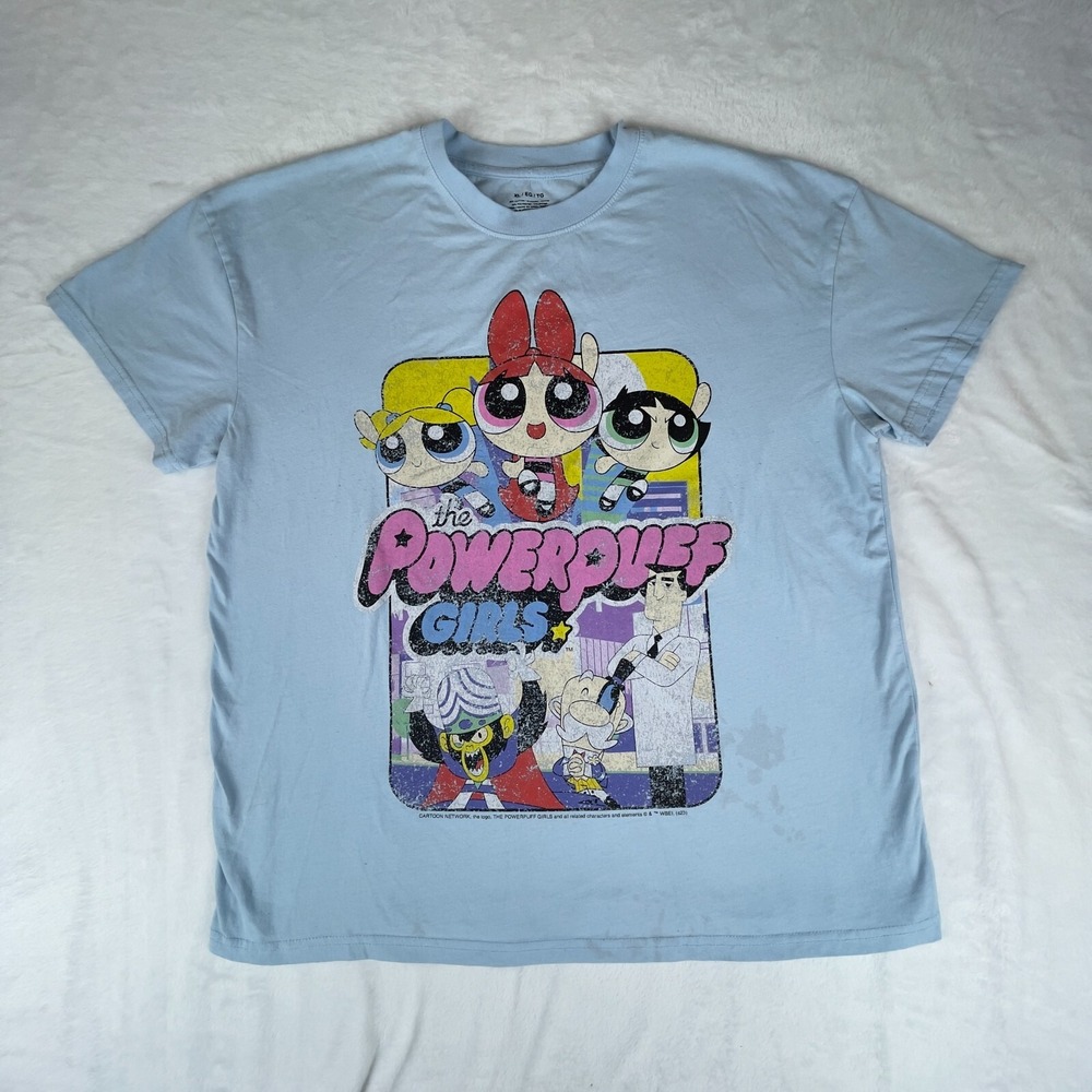 The Powerpuff Girls Shirt Mens XL Blue‎ Short Sleeve Cartoon Network Graphic Tee